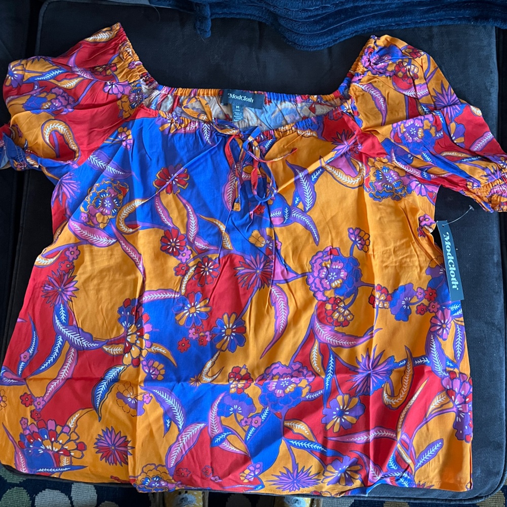 ModCloth Vibrant Floral Top in Red and Blue